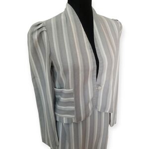 80s Gray Striped Skirt Suit, Business Casual XS